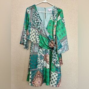 Pink Lily Teal & Pink Paisley Wrap Dress